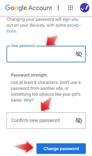 reset google account password